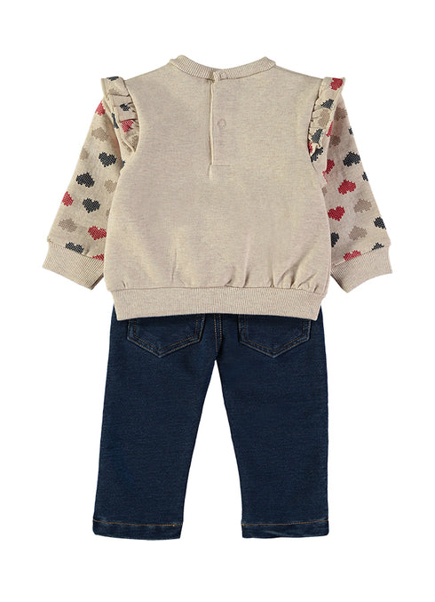 Babybol Baby Girls Heart Print Top and Jeans Two-Piece Set 261006