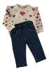 Babybol Baby Girls Heart Print Top and Jeans Two-Piece Set 261006