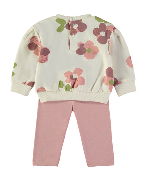 Babybol Baby Girls Ecru Floral Sweatshirt and Pink Leggings Set 261009