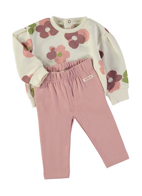 Babybol Baby Girls Ecru Floral Sweatshirt and Pink Leggings Set 261009