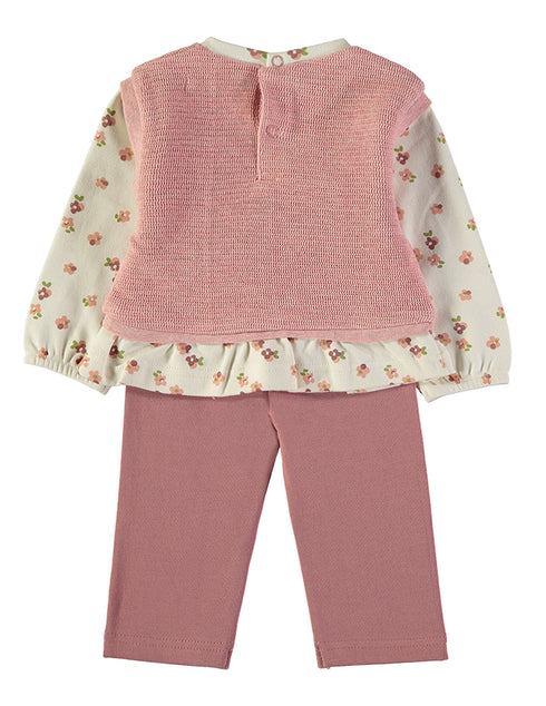 Babybol | Layered Textured Vest and Floral Print 2 Piece Set 261012 - Pink