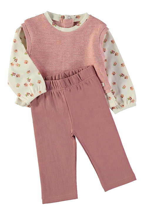Babybol | Layered Textured Vest and Floral Print 2 Piece Set 261012 - Pink