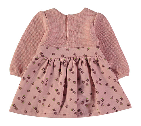 Babybol | Textured Long-Sleeve Ditsy Floral Dress 261015 - Pink