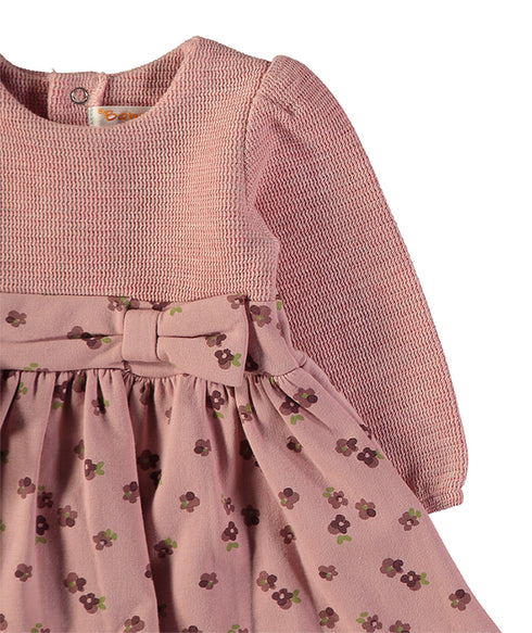 Babybol | Textured Long-Sleeve Ditsy Floral Dress 261015 - Pink