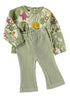 Babybol Baby Girls Botanical Print Top and Ribbed Flared Trousers Two-Piece Set 261043