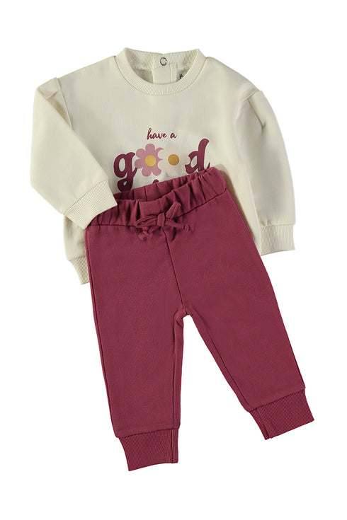 Babybol | Graphic Top and Cuffed Trousers 2 Piece Set 261051 - Aubergine