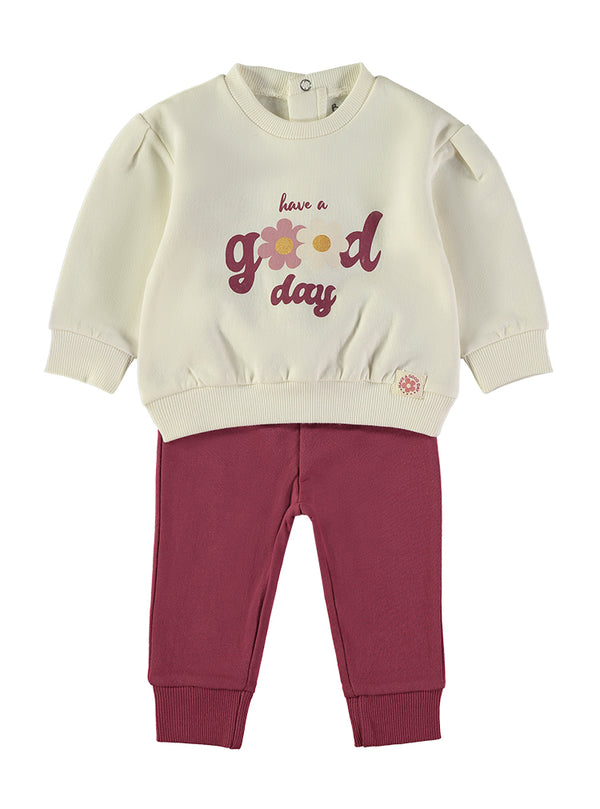 Babybol | Graphic Top and Cuffed Trousers 2 Piece Set 261051 - Aubergine