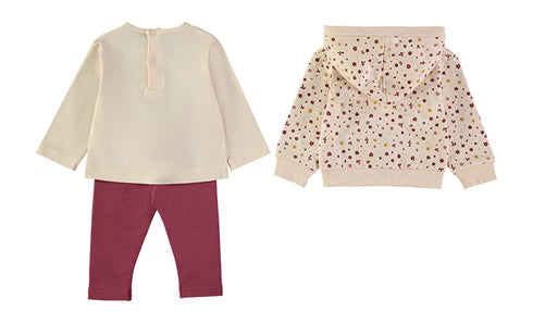 Babybol | Rainbow Top, Floral Zipped Hoodie and Pants 3 Piece Set 261052 - Natural