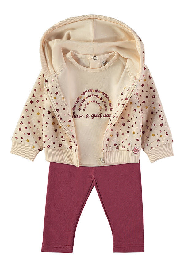 Babybol | Rainbow Top, Floral Zipped Hoodie and Pants 3 Piece Set 261052 - Natural