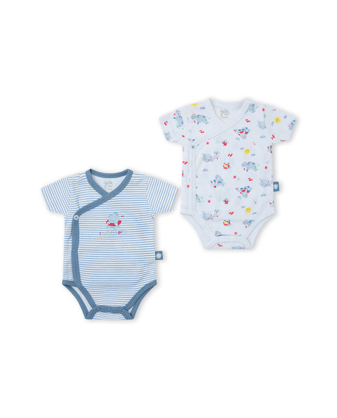 Yatsi | Baby Boy Beside the Sea Blue Cotton Short Sleeve Vests - 2 Pack - 26110053
