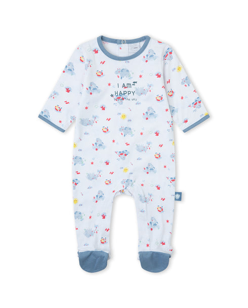 Yatsi | Baby Boy Blue Sea All-Over Print Footed Cotton Romper - 26110177