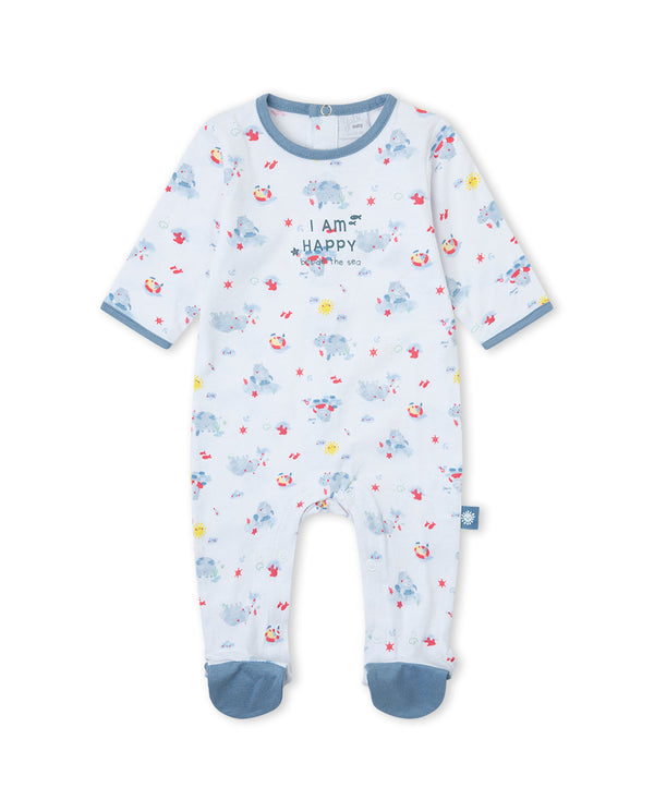 Yatsi | Baby Boy Blue Sea All-Over Print Footed Cotton Romper - 26110153