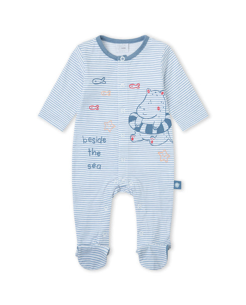 Yatsi | Baby Boy Beside the Sea Blue Striped Footed Cotton Romper - 26110154
