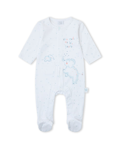 Yatsi | Baby Boy White Elephant Print Footed Cotton Romper - 26110155