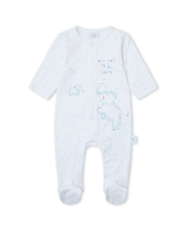 Yatsi | Baby Boy White Elephant Print Footed Cotton Romper - 26110155