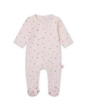 Yatsi | Baby Girl Pink Strawberry Print Cotton Summer Romper - 26110177