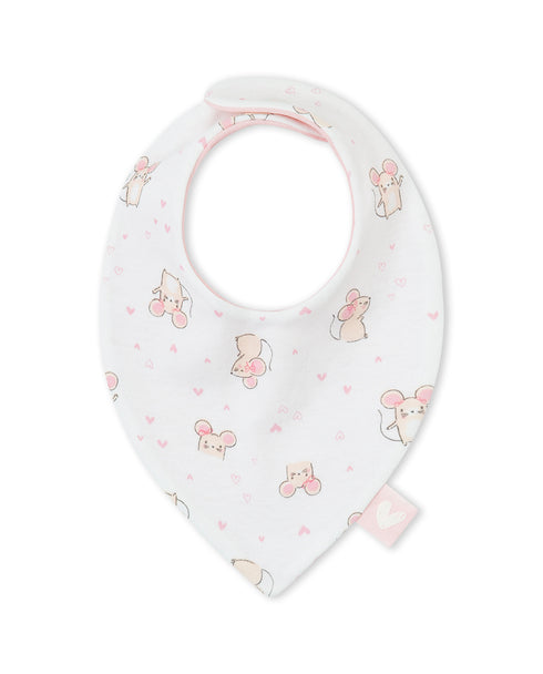 Yatsi | Baby Girl Reversible White Mouse & Pink Hearts Cotton Bib - 2611033