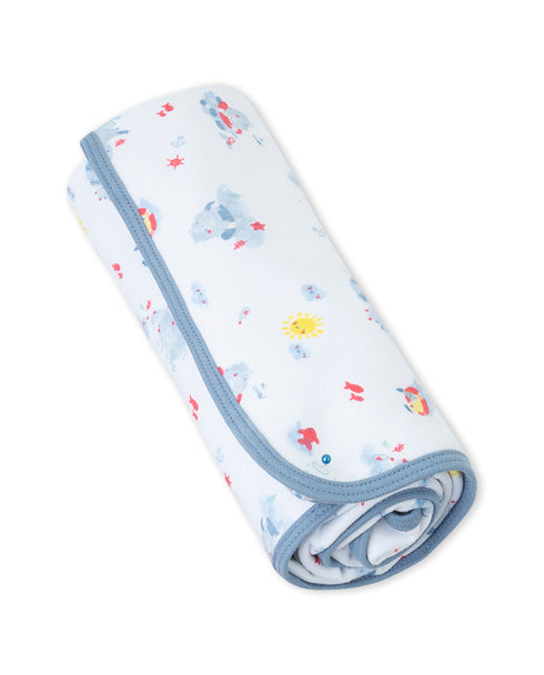 Yatsi | Baby Boy Reversible Blue Stripe & Sea Print Cotton Wrap - 26110352