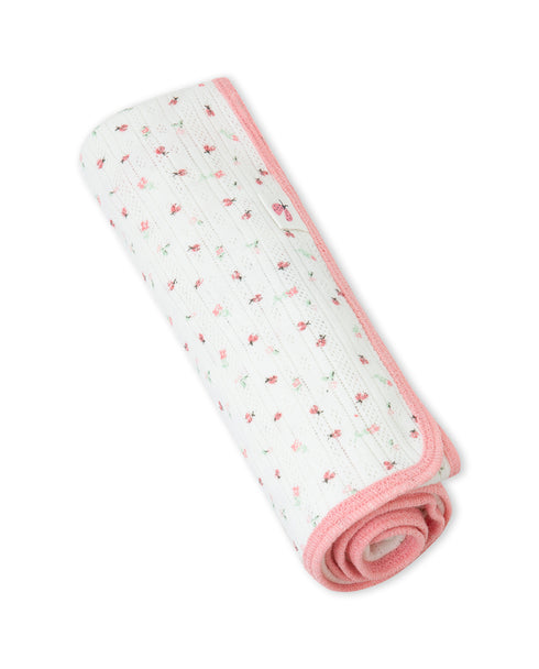 Yatsi | Baby Girl Cream Ladybug Textured Knit Cotton Wrap - 26110362