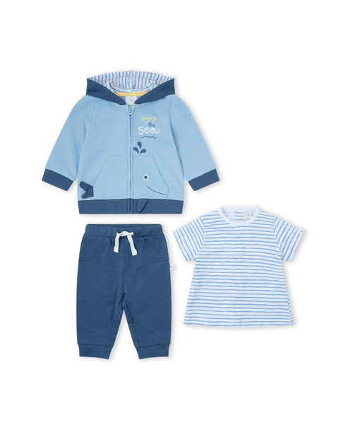 Yatsi | Baby & Toddler Boy Blue "Enjoy the Sea" 3 Piece Hooded Outfit - 26110602