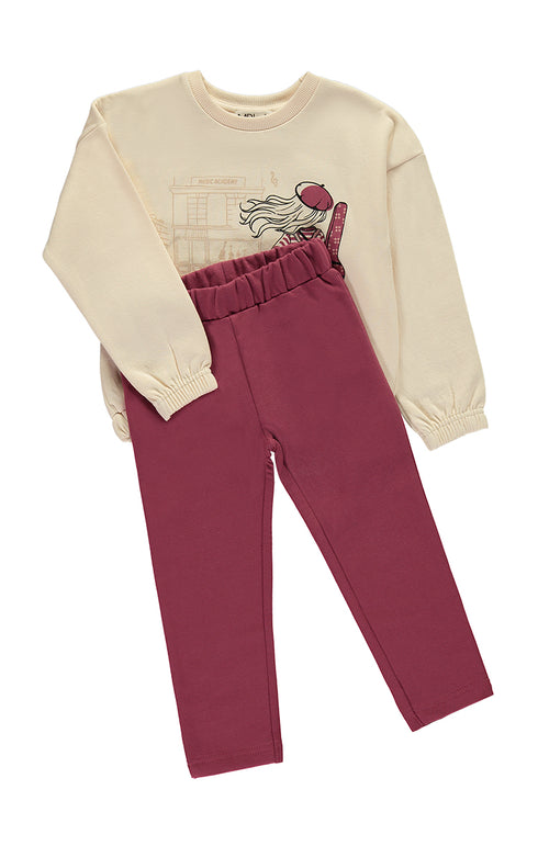 Babybol | "Melodies" Graphic Sweatshirt and Trousers 2 Piece Set 261302 - Natural