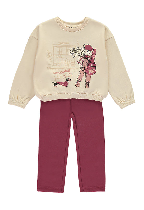 Babybol | "Melodies" Graphic Sweatshirt and Trousers 2 Piece Set 261302 - Natural