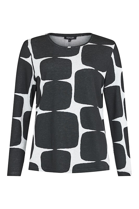 Sunday Abstract Geometric Print Round Neck Top 64376641 90 - Black