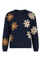 Sunday Daisy Floral Intarsia Wool Blend Knit Pullover Jumper 6454 6661 69 - Navy