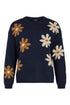 Sunday Daisy Floral Intarsia Wool Blend Knit Pullover Jumper 6454 6661 69 - Navy