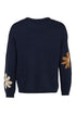 Sunday Daisy Floral Intarsia Wool Blend Knit Pullover Jumper 6454 6661 69 - Navy