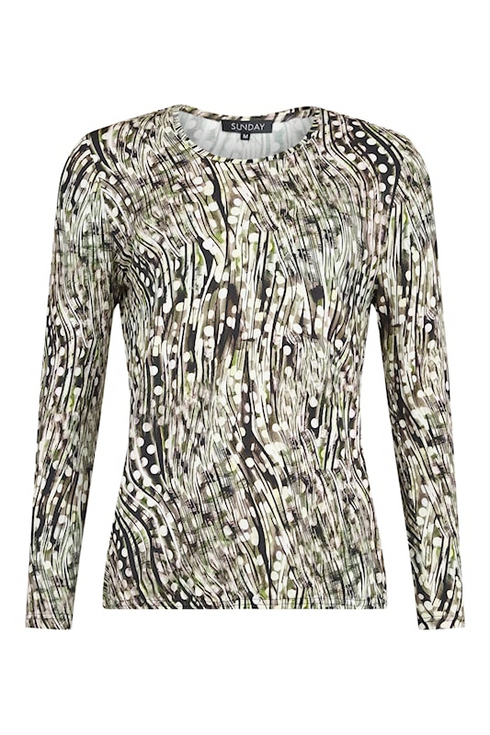 Sunday Wave Print Round Neck Top 64596630 163 - Pine Bark