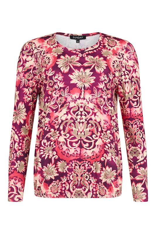 Sunday Floral Damask Print Round Neck Top 64656636 491 - Prune