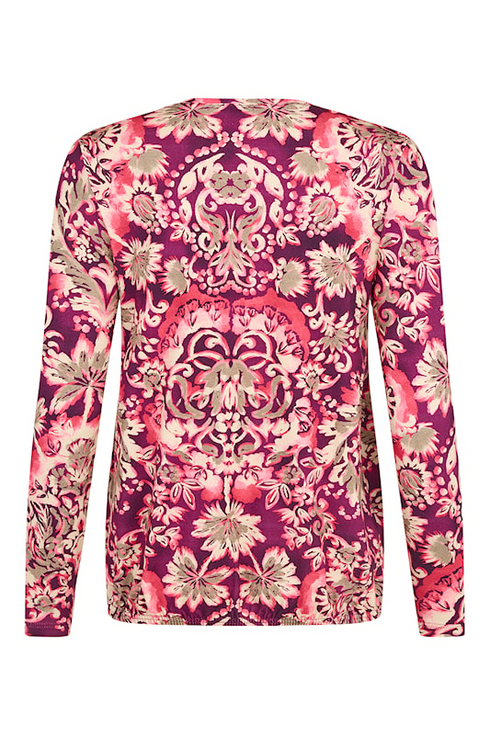 Sunday Floral Damask Print Round Neck Top 64656636 491 - Prune