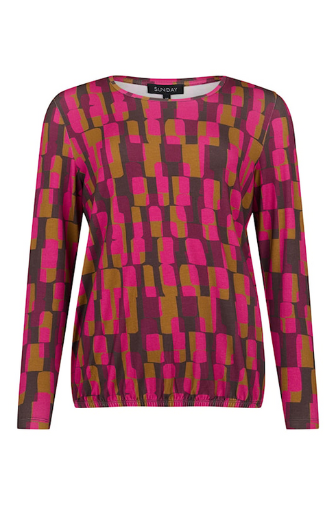 Sunday Abstract Block Print Elasticated Hem Top 65266665 552 - Fuschia