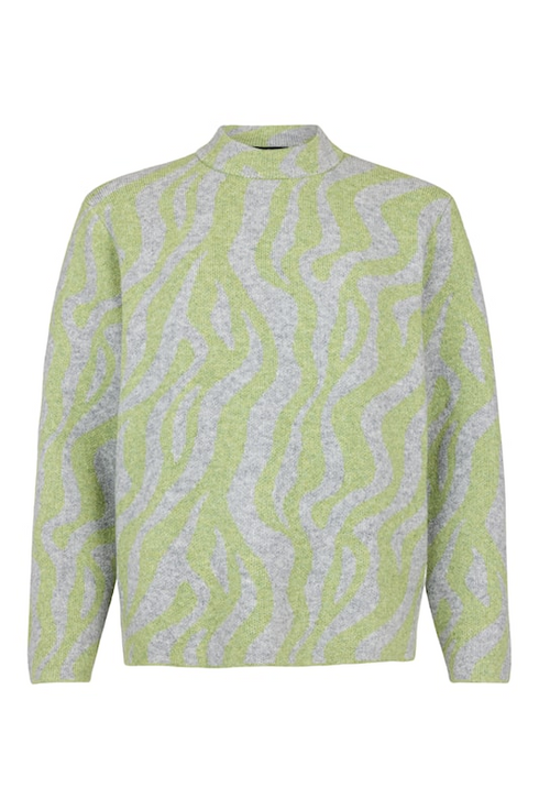 Sunday Abstract Animal Print Turtleneck Knit Jumper 65396671 862 - Forest Green / Grey