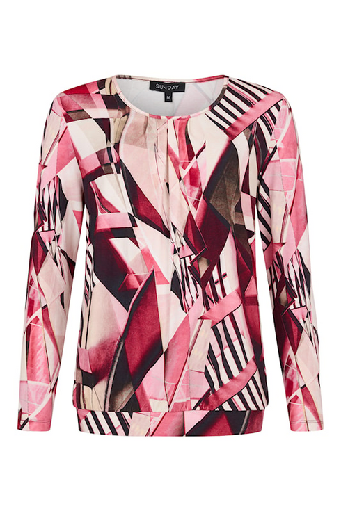 Sunday Abstract Geometric Pleat Front Blouse 65506676 552 - Fuschia