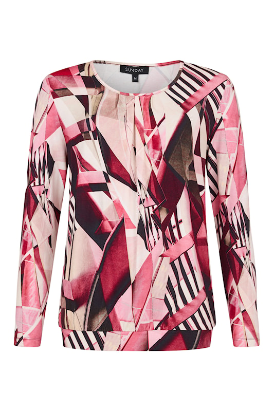 Sunday Abstract Geometric Pleat Front Blouse 65506676 552 - Fuschia