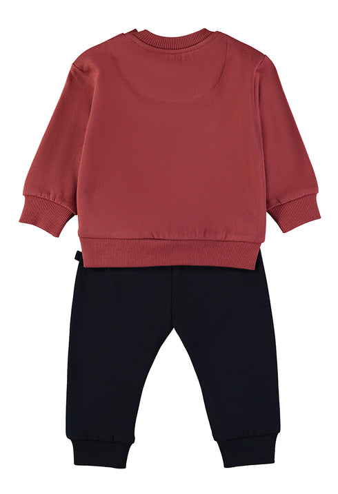 Babybol | Graphic Sweatshirt and Cuffed Trousers Set 262010 - Dark Red