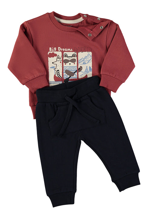 Babybol | Graphic Sweatshirt and Cuffed Trousers Set 262010 - Dark Red