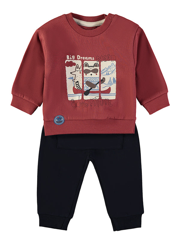 Babybol | Graphic Sweatshirt and Cuffed Trousers Set 262010 - Dark Red