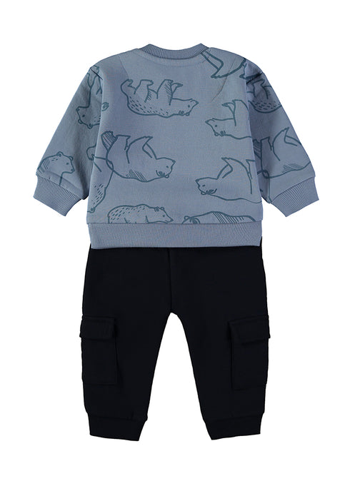 Babybol | "Mountain Adventure" Bear Print Sweatshirt and Cargo Trousers Set 262026 - Blue