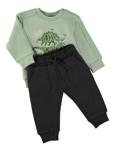 Babybol | Dinosaur Graphic Sweatshirt and Cuffed Trousers Set 262032 - Aqua Green