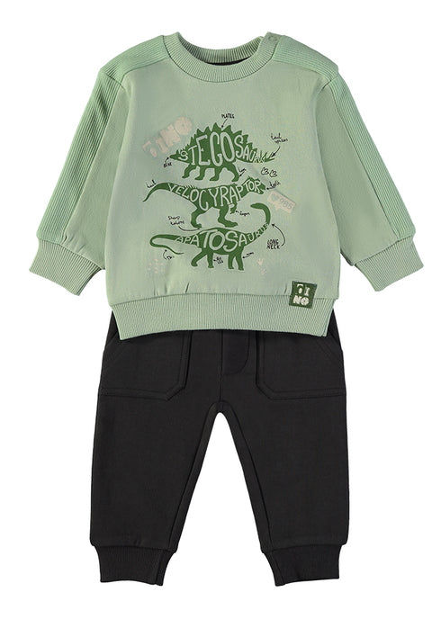 Babybol | Dinosaur Graphic Sweatshirt and Cuffed Trousers Set 262032 - Aqua Green