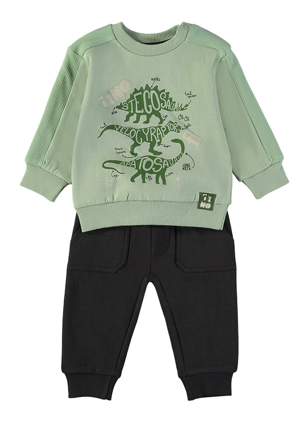 Babybol | Dinosaur Graphic Sweatshirt and Cuffed Trousers Set 262032 - Aqua Green