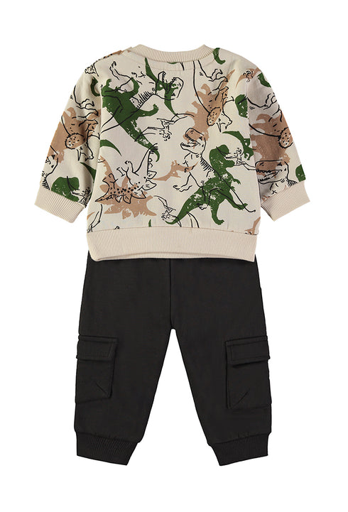Babybol | All-Over Dinosaur Print Sweatshirt and Cargo Trousers Set 262033 - Natural