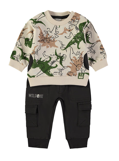 Babybol | All-Over Dinosaur Print Sweatshirt and Cargo Trousers Set 262033 - Natural