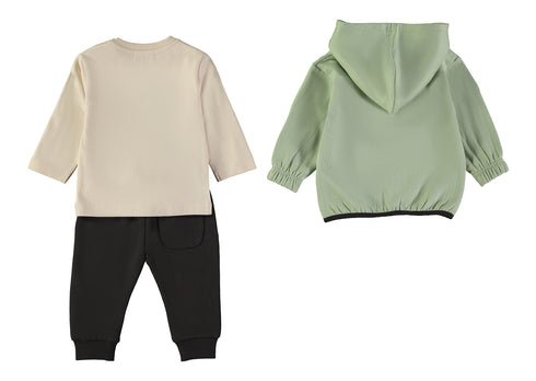 Babybol | "Dinosaur Attack!" Graphic Top, Trousers and Hooded Jacket 3 Piece Set 262034 - Aqua Green