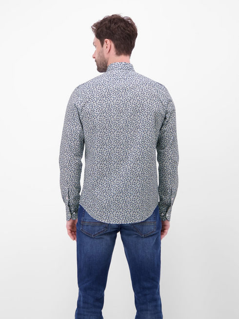 Lerros Floral Print Stretch Cotton Long Sleeve Shirt 2621315 Broken White 103