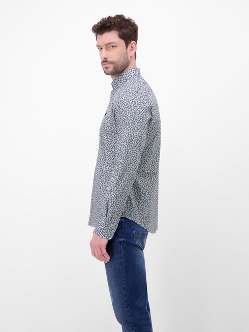 Lerros Floral Print Stretch Cotton Long Sleeve Shirt 2621315 Broken White 103