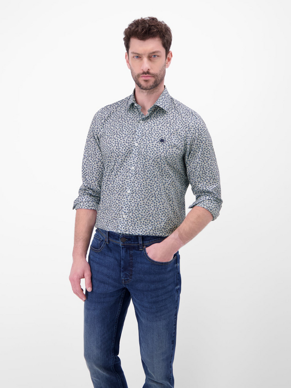 Lerros Floral Print Stretch Cotton Long Sleeve Shirt 2621315 Broken White 103